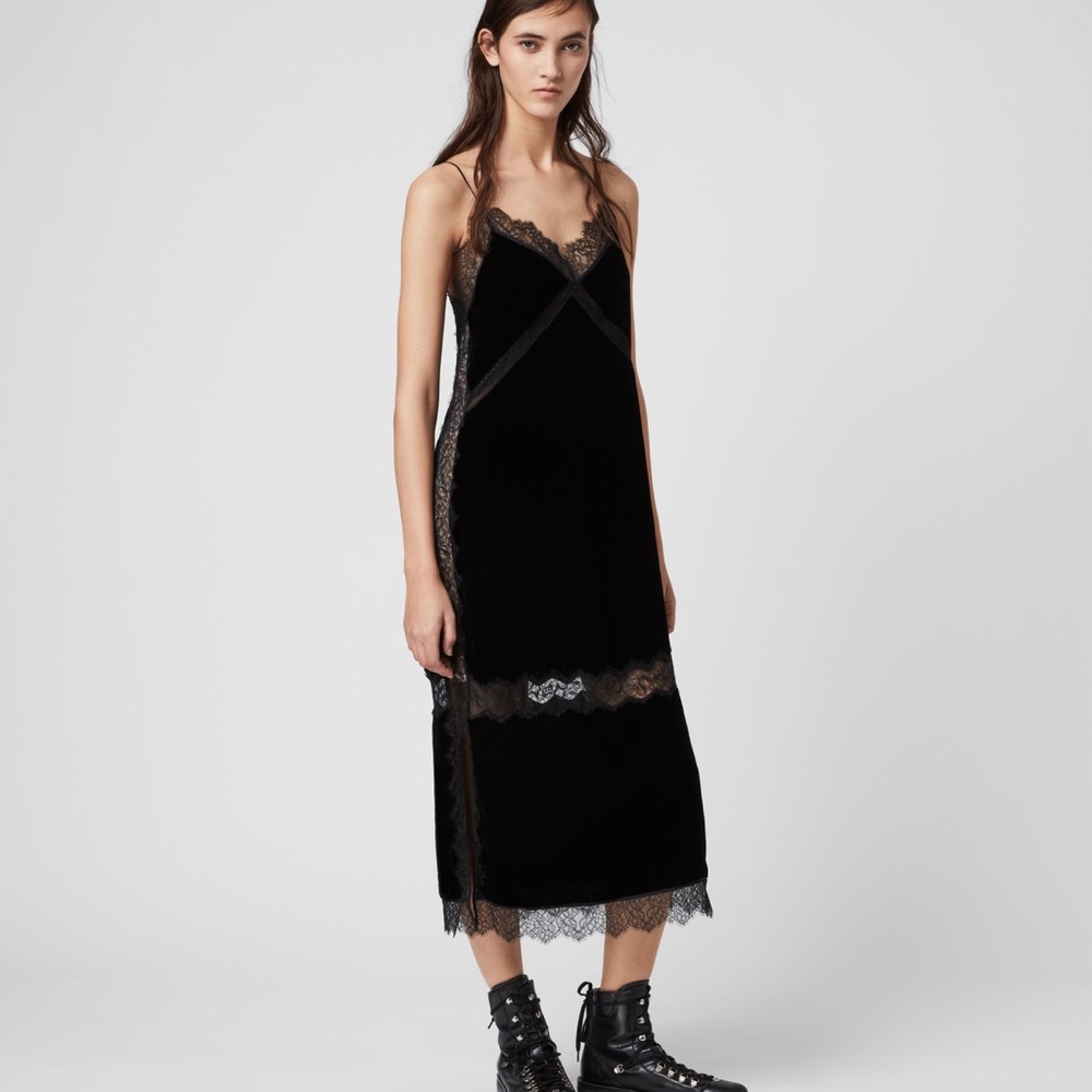 Noa Lace Black Inset MIDI All Saints Dress
